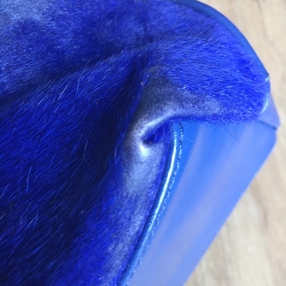 Well Loved Royal Blue Leather & Fur Purse Satchel - Picture 11 of 16